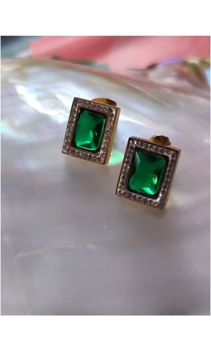 Boucle d oreille carré vert emeraude