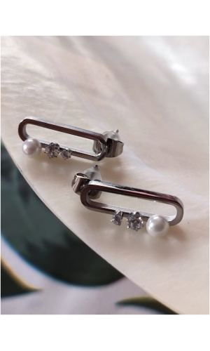 Boucle d'oreille cylindre perle