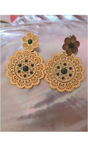 Boucle d'oreille fleur oriental verte
