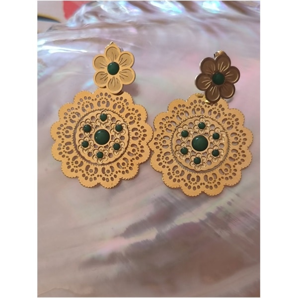 Boucle d'oreille fleur oriental verte