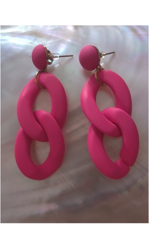 Boucle d'oreille chaîne rose fushia