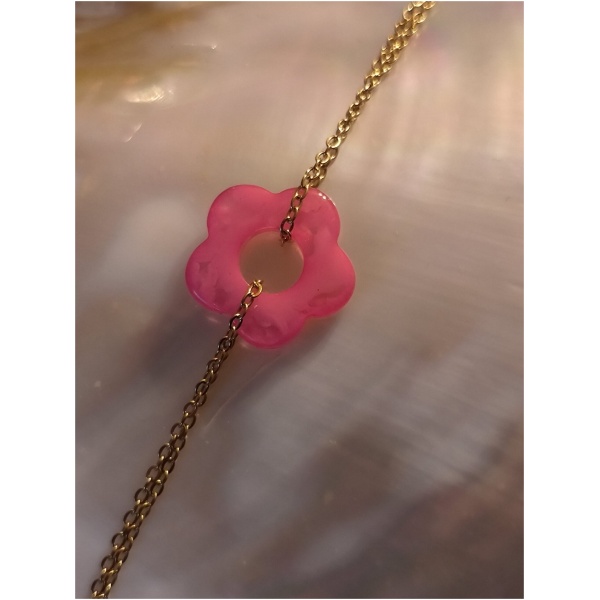 Bracelet fleur rose fushia