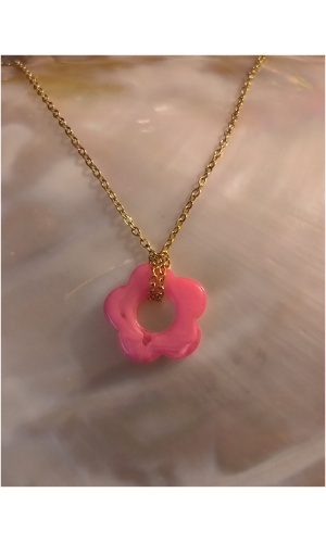 Collier fleur rose fushia