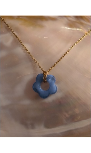 Collier fleur bleu