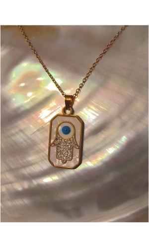 Collier plaque main oeil