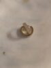Boucle d’oreille dorée avec strass sur fond clair.