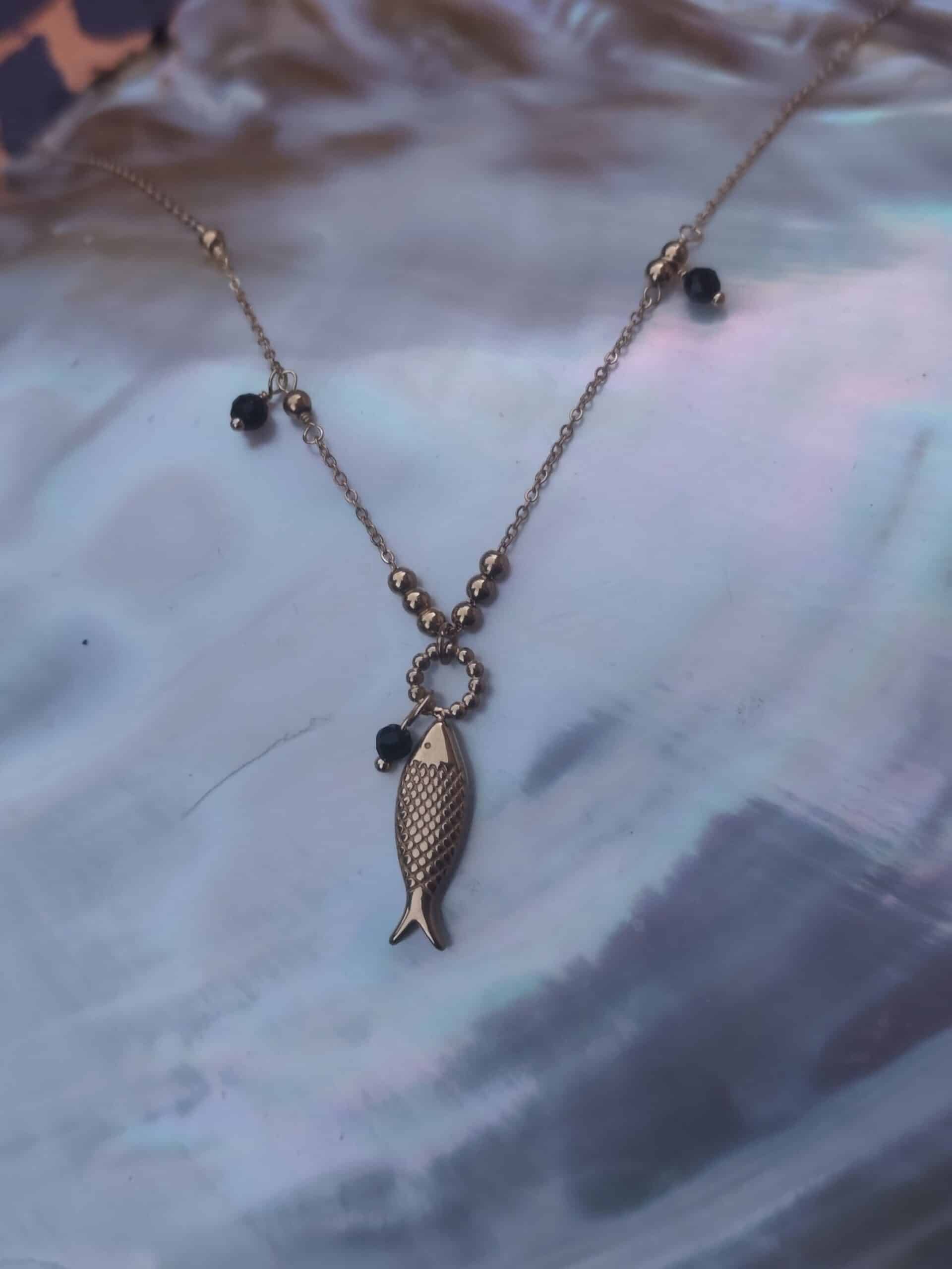 Collier Poisson perle noir