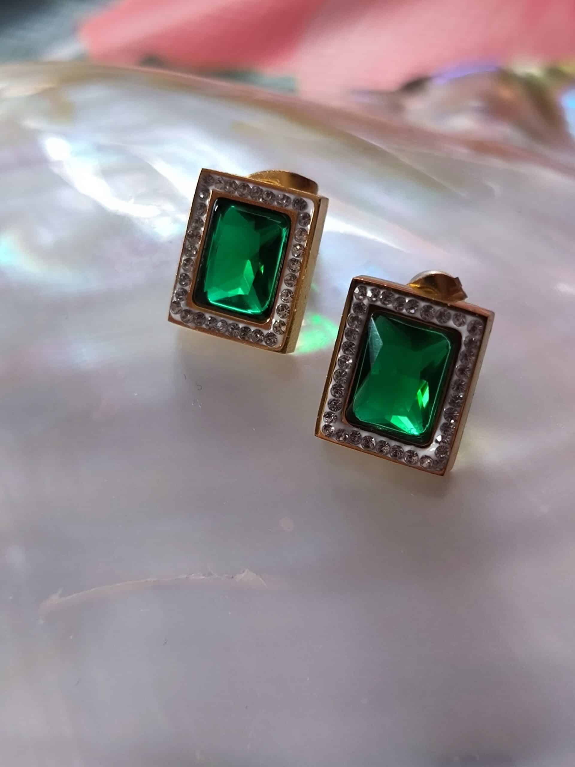 Boucle d oreille carré vert emeraude